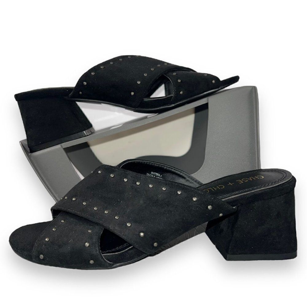 Chase + Chloe Butter Block Heeled Criss‎ Cross Heels Black Women's 6.5